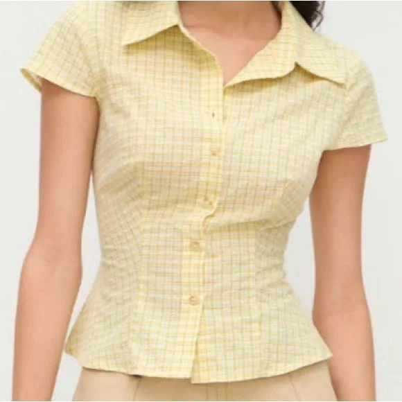NWT Women’s Cider Tartan Yellow Check Pattern Button Up Shirt Sz S - Picture 6 of 7